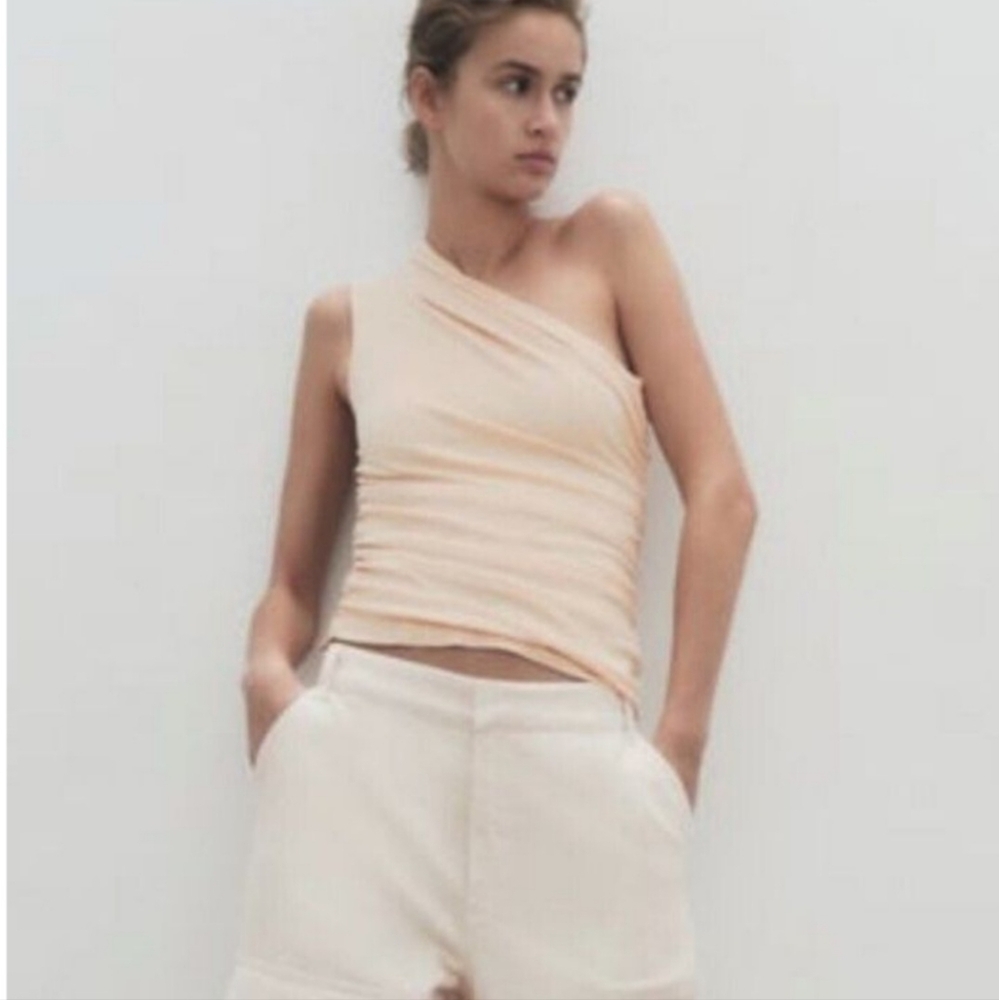 Zara Cream One Shoulder Top